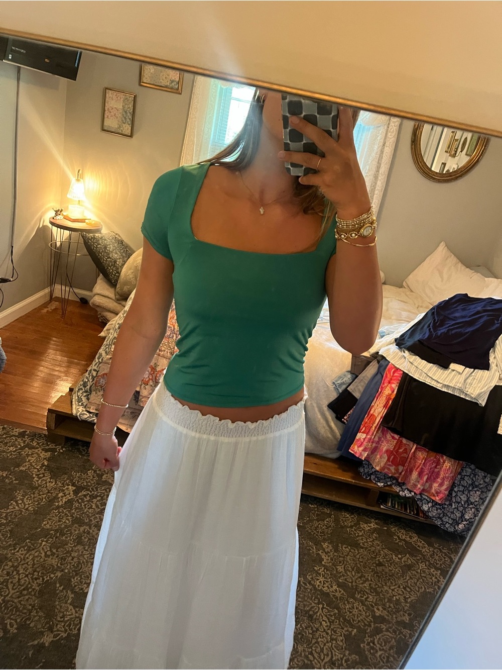 Square-Neck Emerald Green Crop Top